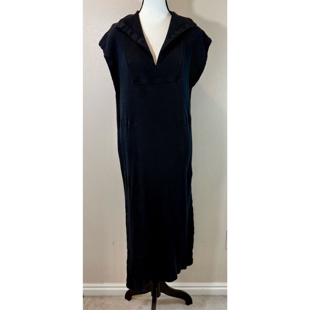 Free People Beach Black Cotton Short Sleeve Midi V-Neck Dress Women’s Small - Picture 2 of 13